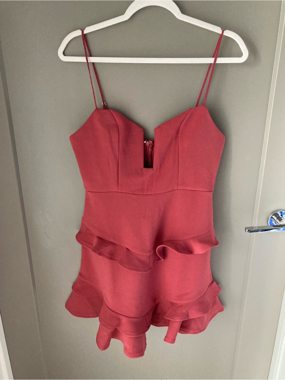 Women's Rose Red Ruffle Mini Dress